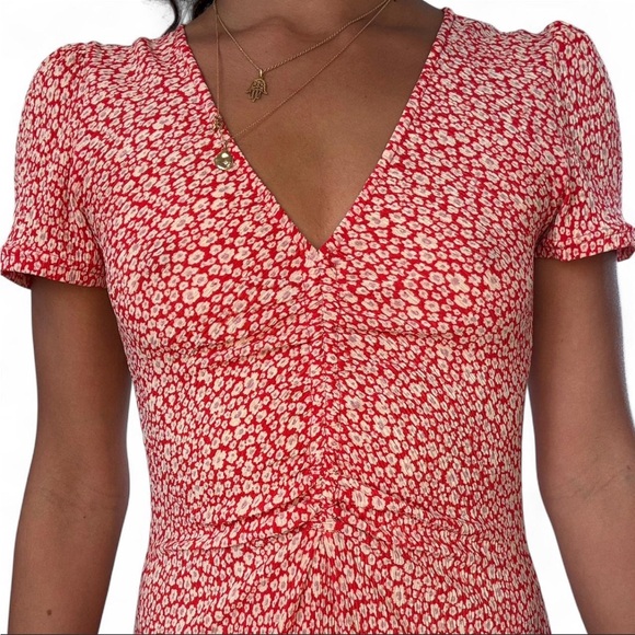 Mango Red Floral Midi Dress with Short Sleeves - Picture 5 of 7